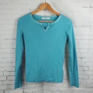 VICKY AQUA BLUE V NECK LONG SLEEVE RIBBED KNIT SWEATER WITH SPARKLE TRIM SIZE 2